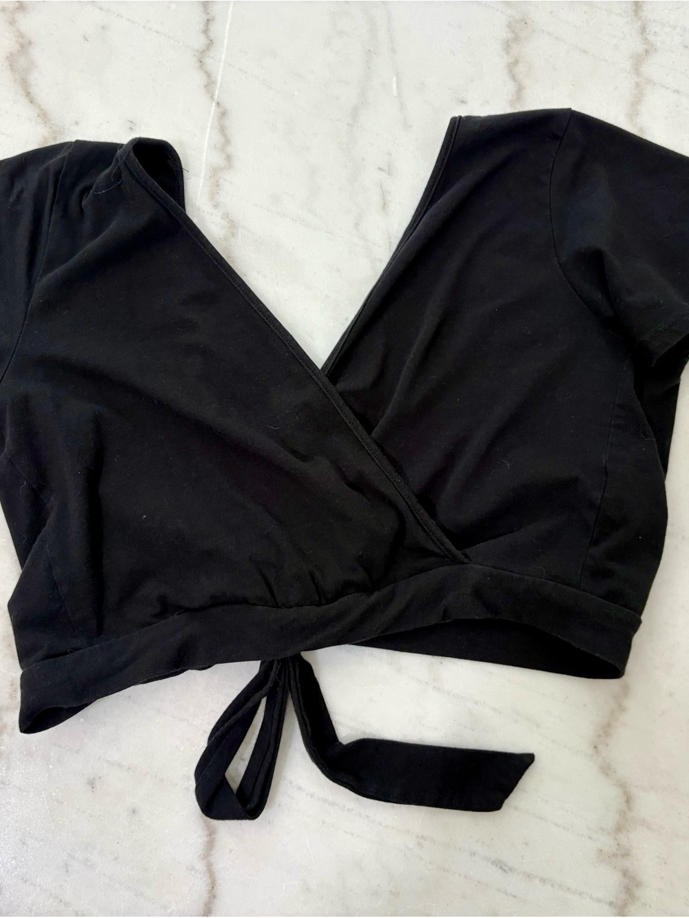 Fashion Nova Black Wrap Tie-Front Crop Top